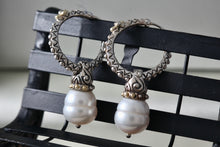 Load image into Gallery viewer, Barbara Bixby 18K Gold &amp; Sterling Silver Dangle Pearl Hoop Earrings
