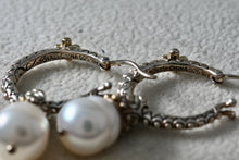 Load image into Gallery viewer, Barbara Bixby 18K Gold &amp; Sterling Silver Dangle Pearl Hoop Earrings
