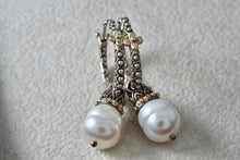 Load image into Gallery viewer, Barbara Bixby 18K Gold &amp; Sterling Silver Dangle Pearl Hoop Earrings
