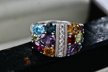Load image into Gallery viewer, Judith Ripka Sterling Silver Multi Gemstone Diamonique Wide Band Ring Size 7

