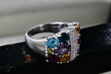 Load image into Gallery viewer, Judith Ripka Sterling Silver Multi Gemstone Diamonique Wide Band Ring Size 7
