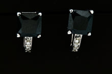 Load image into Gallery viewer, Silver Cushion Cut Green Tourmaline CZ Diamond Huggie Stud Earrings
