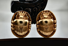 Load image into Gallery viewer, Vintage Costume Large Scarab Gold Tone Clip-on Earrings
