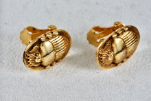 Load image into Gallery viewer, Vintage Costume Large Scarab Gold Tone Clip-on Earrings
