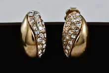 Load image into Gallery viewer, Vintage Avon Gold Tone CZ Diamonds J Hoop Earrings
