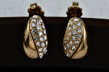 Load image into Gallery viewer, Vintage Avon Gold Tone CZ Diamonds J Hoop Earrings
