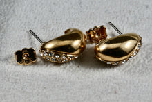 Load image into Gallery viewer, Vintage Avon Gold Tone CZ Diamonds J Hoop Earrings
