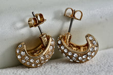 Load image into Gallery viewer, Vintage Avon Gold Tone CZ Diamonds J Hoop Earrings
