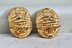 Vintage Costume Large Scarab Gold Tone Clip-on Earrings