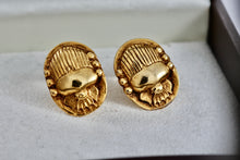 Load image into Gallery viewer, Vintage Costume Large Scarab Gold Tone Clip-on Earrings
