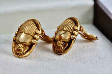 Load image into Gallery viewer, Vintage Costume Large Scarab Gold Tone Clip-on Earrings
