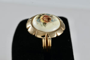 Vintage Costume Gold Tone Porcelain FineCraft Ring Size 5.5