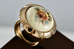 Vintage Costume Gold Tone Porcelain FineCraft Ring Size 5.5