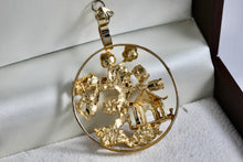 Load image into Gallery viewer, Gold Tone Enchanted Forest Moon Stone Red Garnet Round Medallion Pendant
