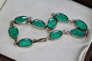 Silver Handmade Chipped Turquoise Acrylic Oval Link 7. 5" Bracelet