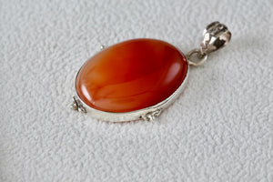 Sterling Silver Handmade Large Oval Amber Pendant