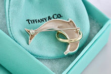 Load image into Gallery viewer, Tiffany &amp; Co. Sterling Silver Dolphin 18Kt. Gold Hoop Ring 43mm Brooch Pin
