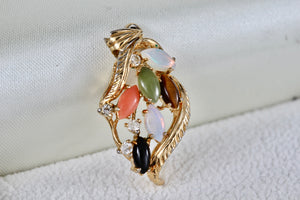 Gold Tone Multi-Gemstone Leaf Charm Pendant