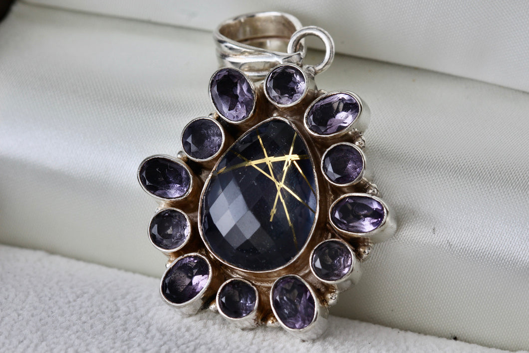 Sterling Silver Purple Gemstone Heavy Medallion Handmade Pendant