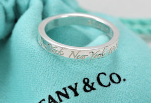 Tiffany & Co. Silver Notes "Fifth Ave" Narrow Band Ring