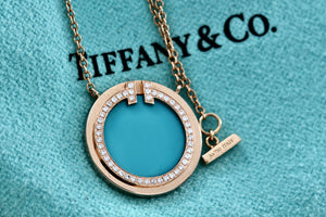 Tiffany & Co. Rose Gold Diamond Tiffany T Turquoise Pendant 16" Necklace