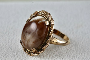 Vintage Handmade Sterling Silver 10KT. Gold Filled Oval Brown Agate Ring Size 7.5
