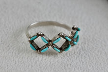 Load image into Gallery viewer, Native American Handmade Turquoise Needlepoint Square Pattern Silver Ring Size 6.5
