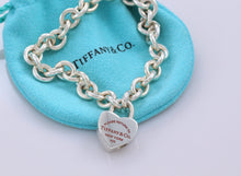 Load image into Gallery viewer, Return To Tiffany &amp; Co. Silver Red Enamel Lettering Heart Padlock Bracelet
