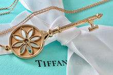 Load image into Gallery viewer, Tiffany &amp; Co. 18Kt. Rose Gold Diamond Daisy Large Key 2.25&quot; Pendant Necklace
