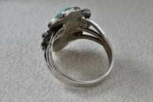 Load image into Gallery viewer, Sterling Silver Native American Long Turquoise Oval Handmade Ring Size 6.5
