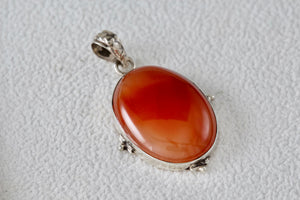 Sterling Silver Handmade Large Oval Amber Pendant