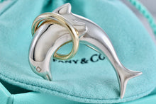 Load image into Gallery viewer, Tiffany &amp; Co. Sterling Silver Dolphin 18Kt. Gold Hoop Ring 43mm Brooch Pin
