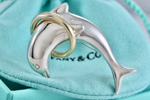 Tiffany & Co. Sterling Silver Dolphin 18Kt. Gold Hoop Ring 43mm Brooch Pin