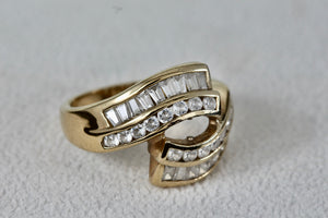 Sterling Silver Vermeil CZ Diamonds Fancy Cocktail Ring Size 8 Signed