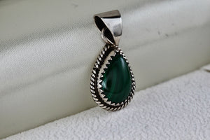 Sterling Silver Small Teardrop Malachite Handmade Pendant