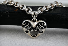 Load image into Gallery viewer, Harley Davidson Motorcycle Sterling Silver Heart Charm 6mm Link 7. 5&quot; Bracelet
