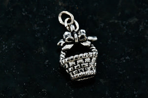 Sterling Silver Ribbon Bow Picnic Basket Charm Pendant