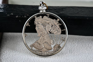 Handmade 1941 American Liberty Half Dollar Detailed Carved Pendant