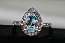 Load image into Gallery viewer, Vermeil Sterling Silver Teardrop Aquamarine CZ Diamonds Ring Size 7 Signed
