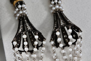 Sevan Bicakci 18Kt. Oxidized Gold Platinum Diamond Pearl Chandelier Drop Great Gatsby Earrings
