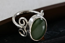 Load image into Gallery viewer, Sterling Silver Large Oval Green Jade Handmade Ring Size 7
