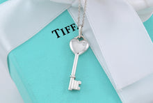 Load image into Gallery viewer, Tiffany &amp; Co. Silver Small Diamond Heart Key Pendant Necklace
