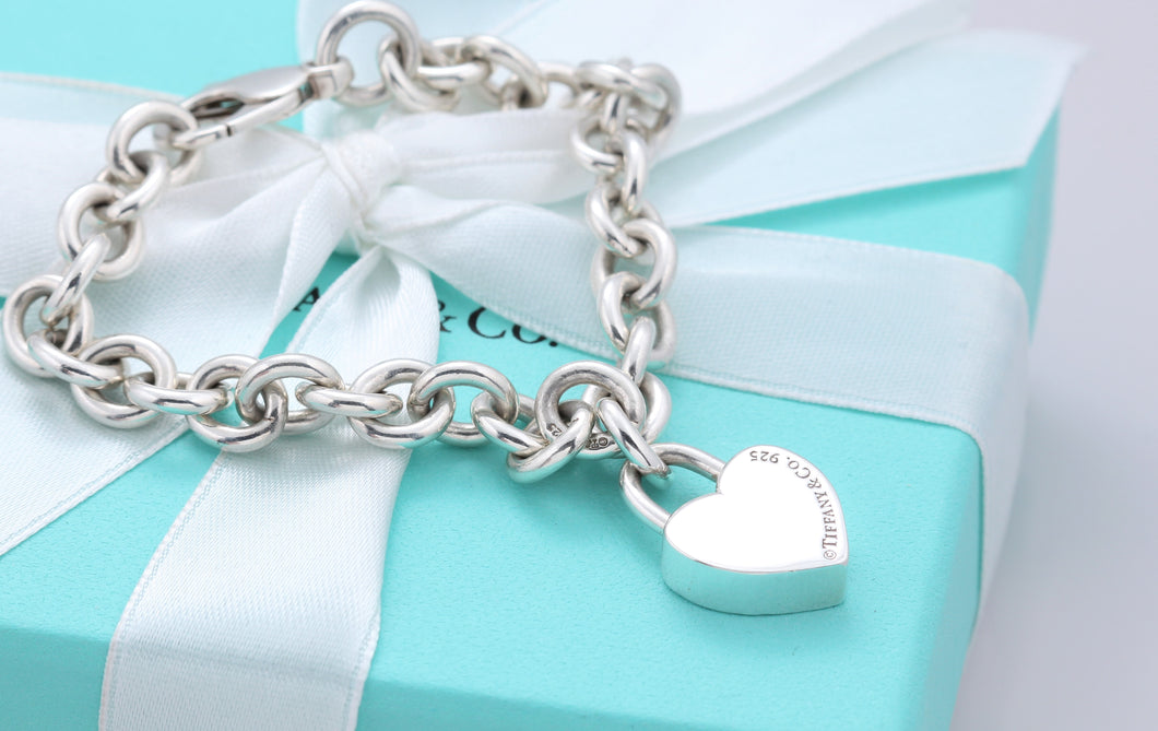 Tiffany & Co. Silver Plain Heart Padlock Bracelet