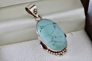 Sterling Silver Large Handmade Oval Turquoise Pendant