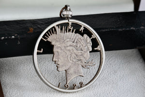 Silver Handmade 1922 American Morgan Dollar Detailed Carved Pendant