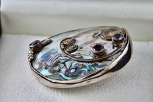Load image into Gallery viewer, Sterling Silver Large Handmade Abalone Shell Inlay Purple Amethyst Medallion Pendant
