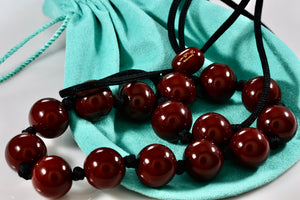 Tiffany & Co. Elsa Peretti Large Red Lacquer Beaded Silk Cord Necklace