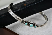 Load image into Gallery viewer, Bell Trading Post Native American Silver Turquoise Bead &quot;Child Size&quot; Cuff Bracelet
