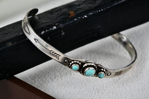 Bell Trading Post Native American Silver Turquoise Bead "Child Size" Cuff Bracelet