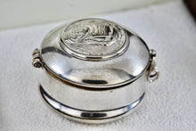 Load image into Gallery viewer, Vintage Silver Mexico ALPACA Mayan Indian Warrior Round Pill Box Trinket
